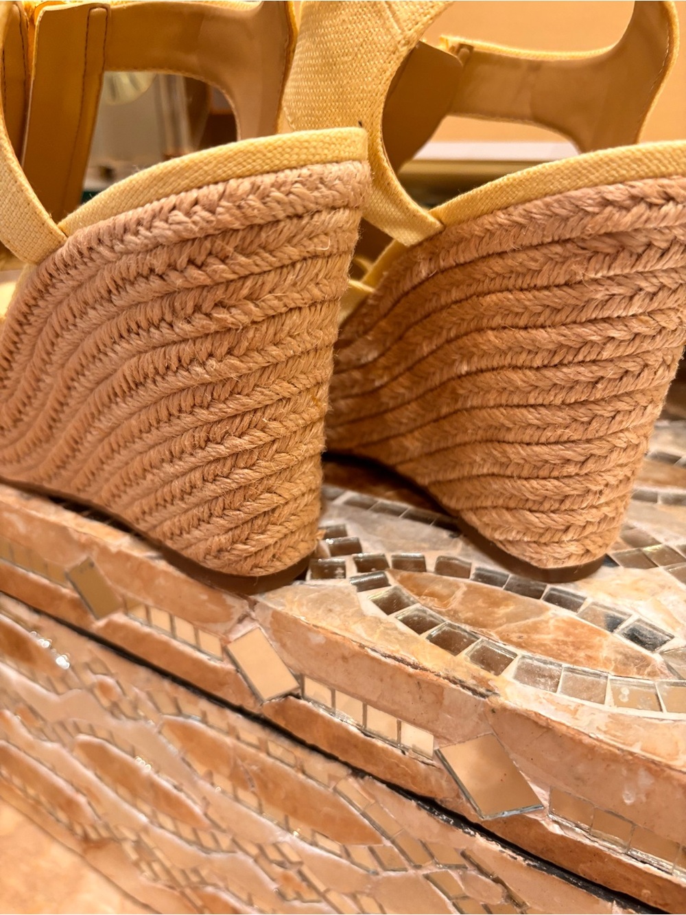 Michael Kors Yellow Canvas Espadrille Wedge Sandals with Gold Zip - Picture 5 of 6